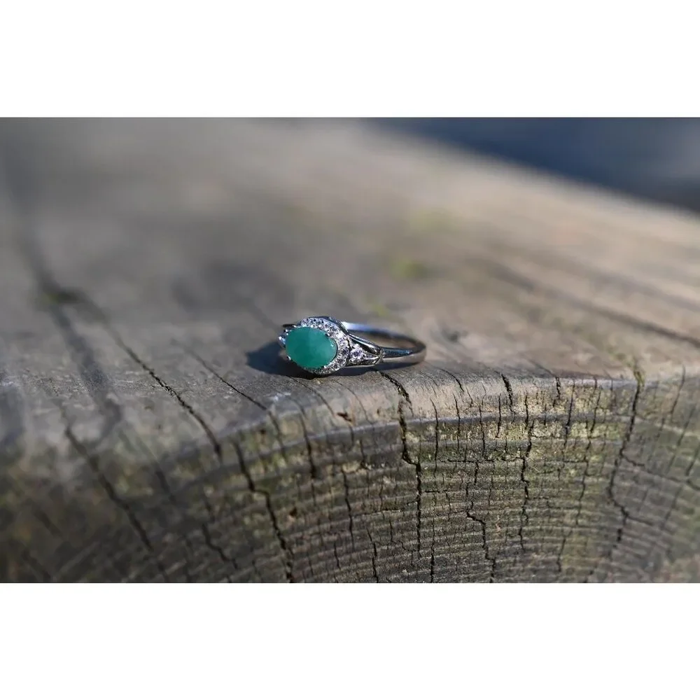 Sterling Silver Emerald Ring White Topaz Accents Size 6 May Birthstone